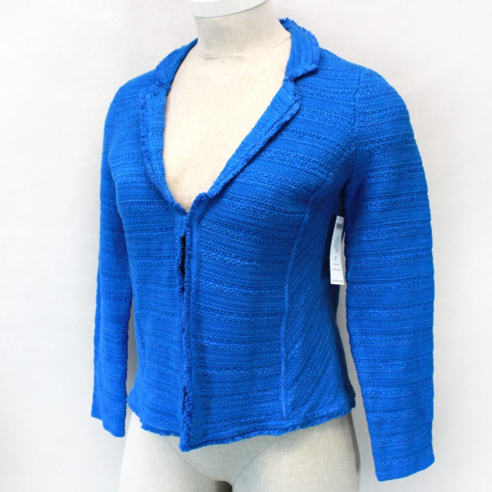 New Chico's Blue Structured Textured Cardigan Sweater Blazer Suit Separt 2 Large